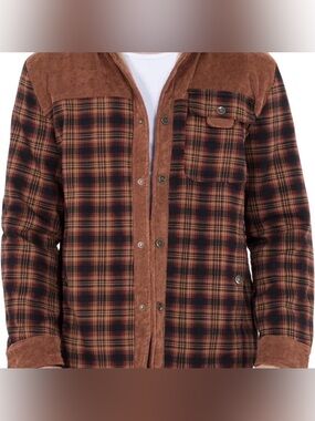 Men’s Casual Outdoor Plaid Flannel  Hooded Jacket. XLarge/Dark Red/black/coffee
